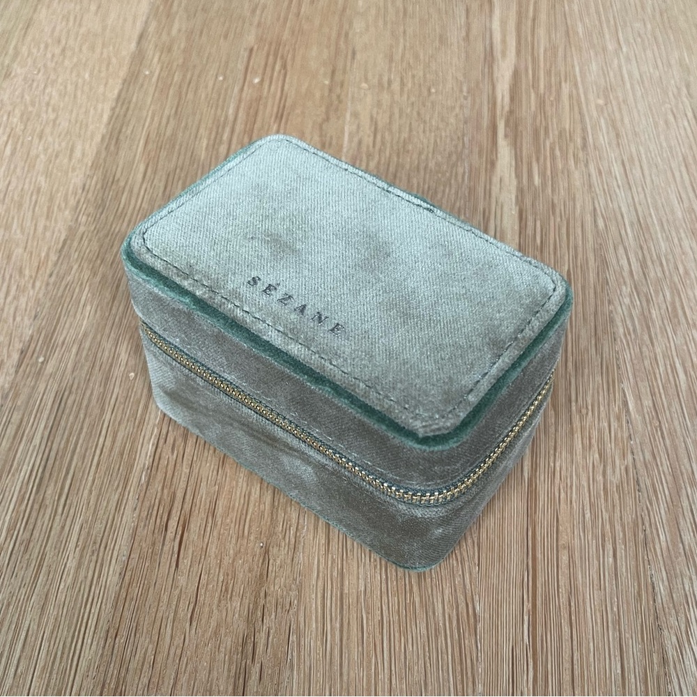 Sezane olive green velvet jewelry case
